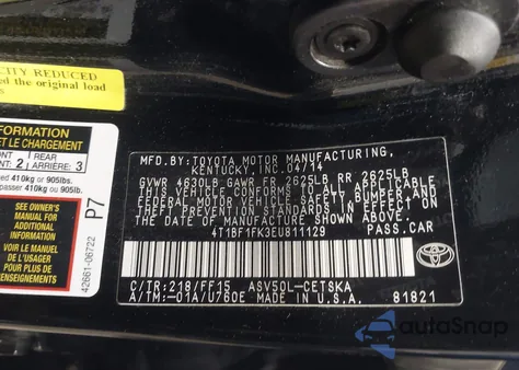 2014 Toyota Camry Se z USA, uszkodzony, nr VIN 4T1BF1FK3EU811129